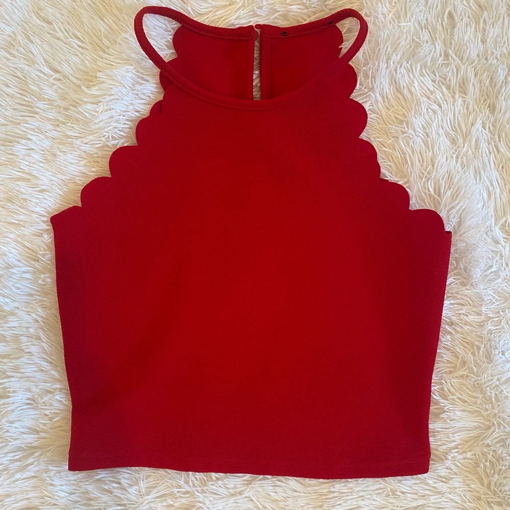 MakeMeChic halter neck cami Scallop trim crop top